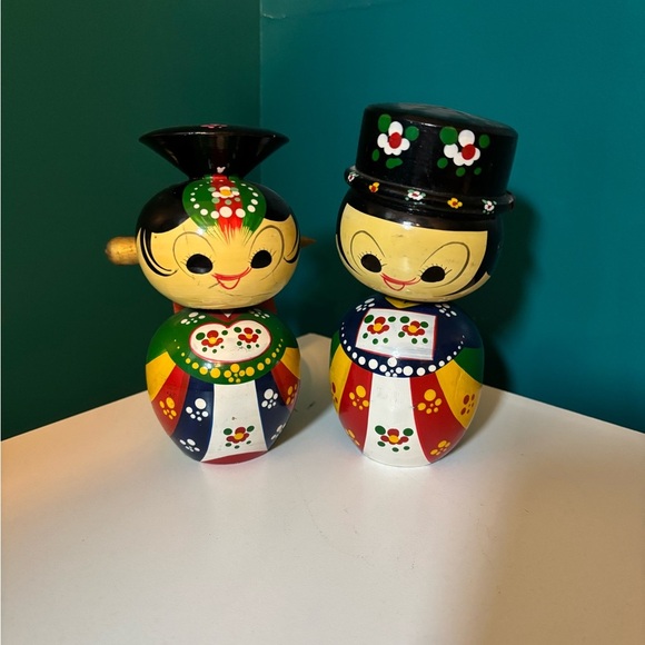 Kokeshi Japanese Wooden Vibrant Hand-Painted Bobble Head Dolls Vintage - Picture 2 of 7